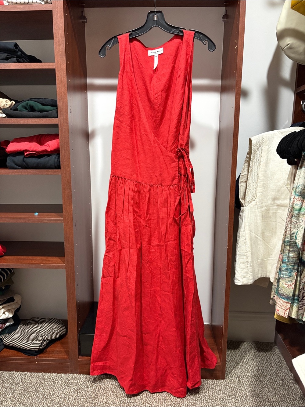 Apiece Apart Red Sleeveless Maxi Wrap Dress - Picture 5 of 9